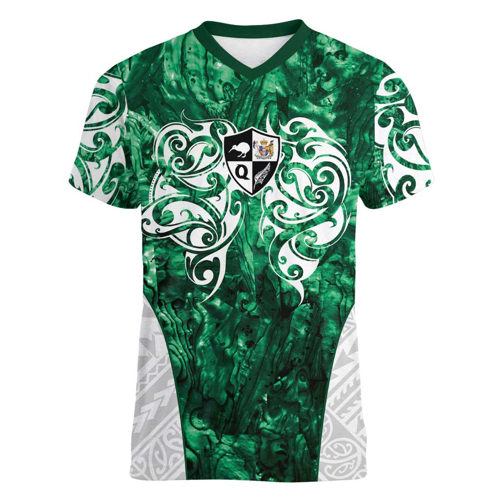 Queensland Maori Kiwi Personalised Women V-Neck T-Shirt Kikirangi Papua Shell Maori Tribal Tattoo