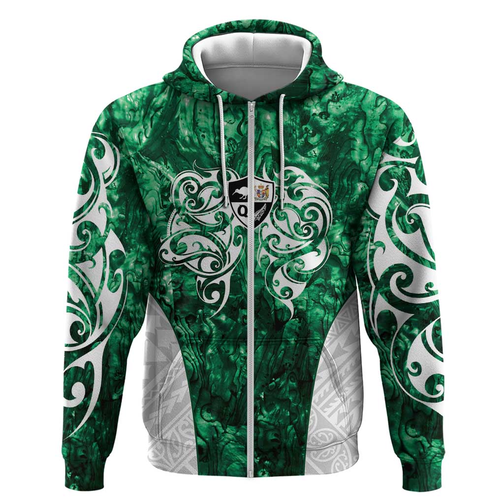 Queensland Maori Kiwi Personalised Zip Hoodie Kikirangi Papua Shell Maori Tribal Tattoo LT9 Zip Hoodie Green - Polynesian Pride