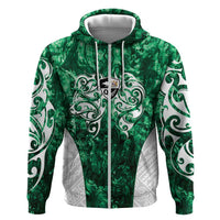 Queensland Maori Kiwi Personalised Zip Hoodie Kikirangi Papua Shell Maori Tribal Tattoo LT9 Zip Hoodie Green - Polynesian Pride