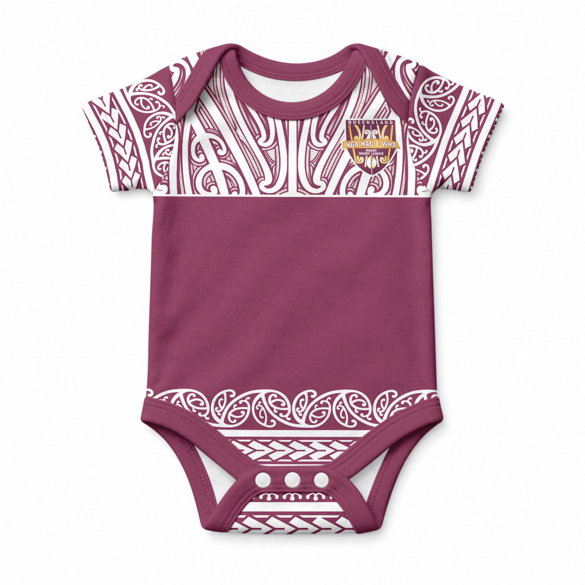 Queensland Maori Nga Hau E Wha Custom Baby Onesie Polynesian Maori Tribal Pattern LT9 Maroon - Polynesian Pride