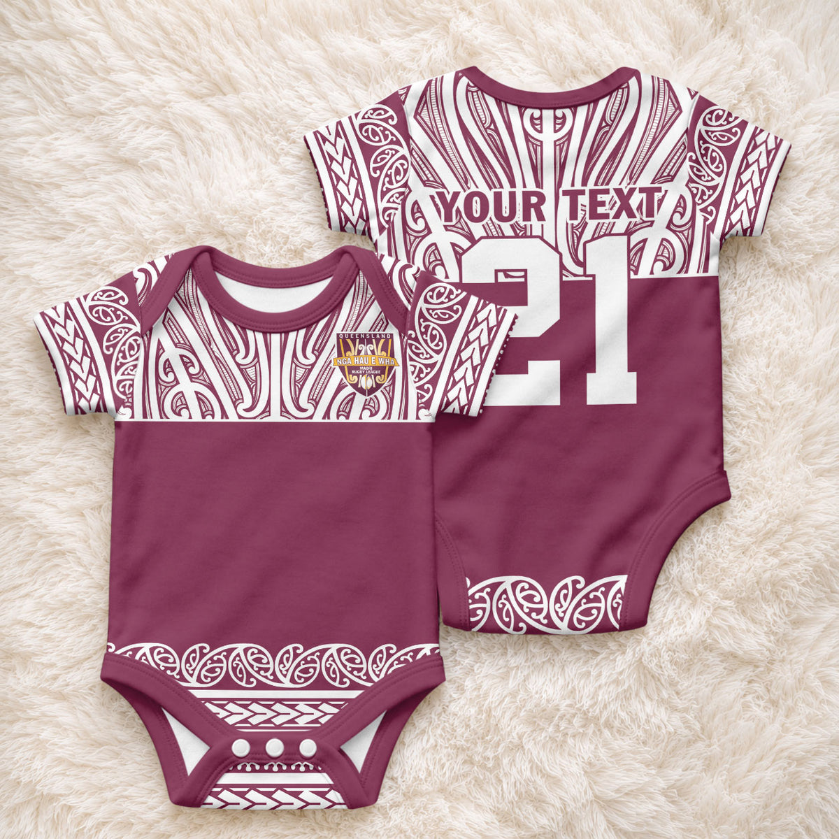 Queensland Maori Nga Hau E Wha Custom Baby Onesie Polynesian Maori Tribal Pattern LT9 - Polynesian Pride