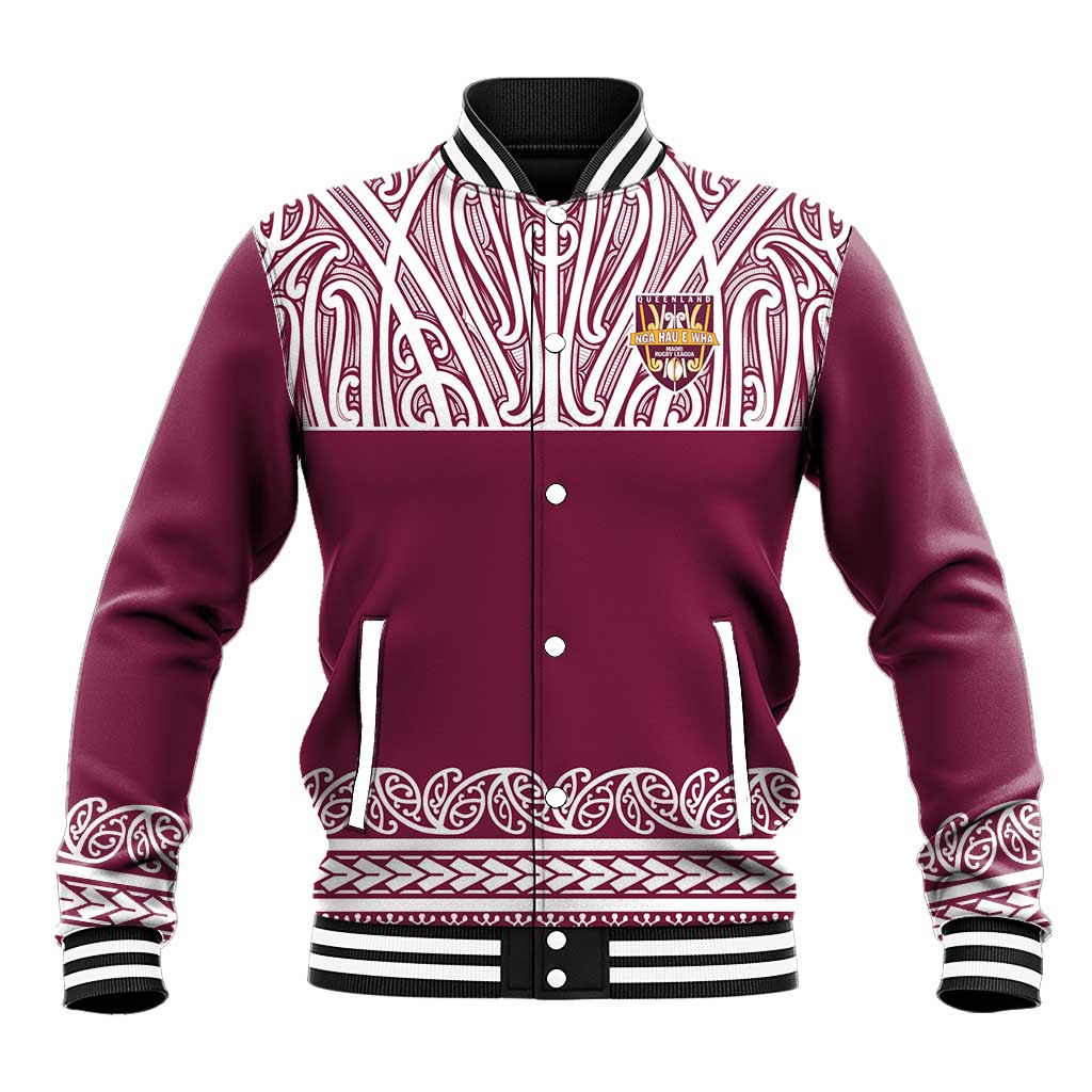 Queensland Maori Nga Hau E Wha Custom Baseball Jacket Polynesian Maori Tribal Pattern