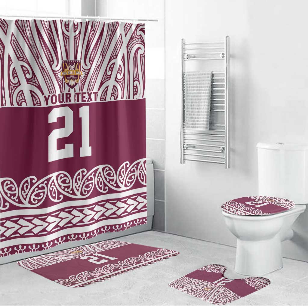 Queensland Maori Nga Hau E Wha Custom Bathroom Set Polynesian Maori Tribal Pattern LT9 Bathroom Set (4 pcs) Maroon - Polynesian Pride