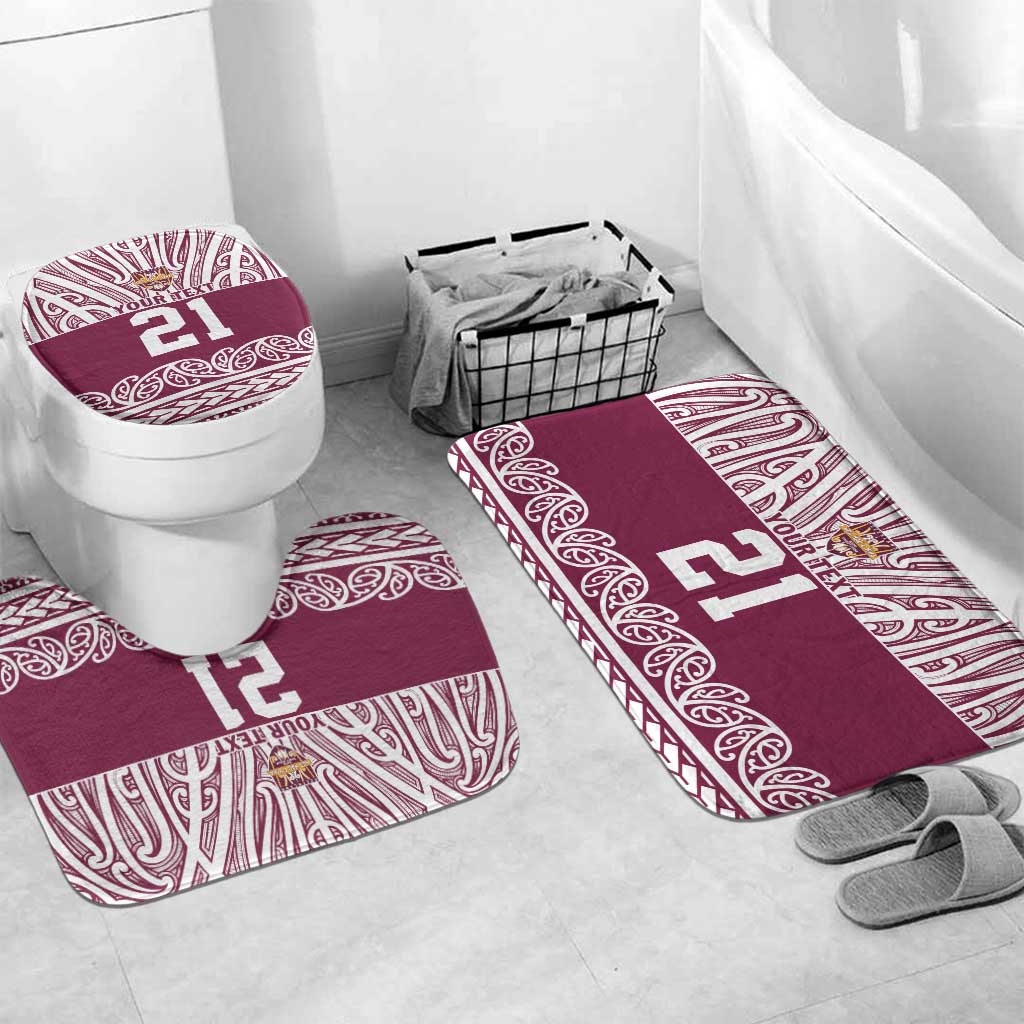Queensland Maori Nga Hau E Wha Custom Bathroom Set Polynesian Maori Tribal Pattern LT9 Mat Set Only (3 pcs) One Size Maroon - Polynesian Pride