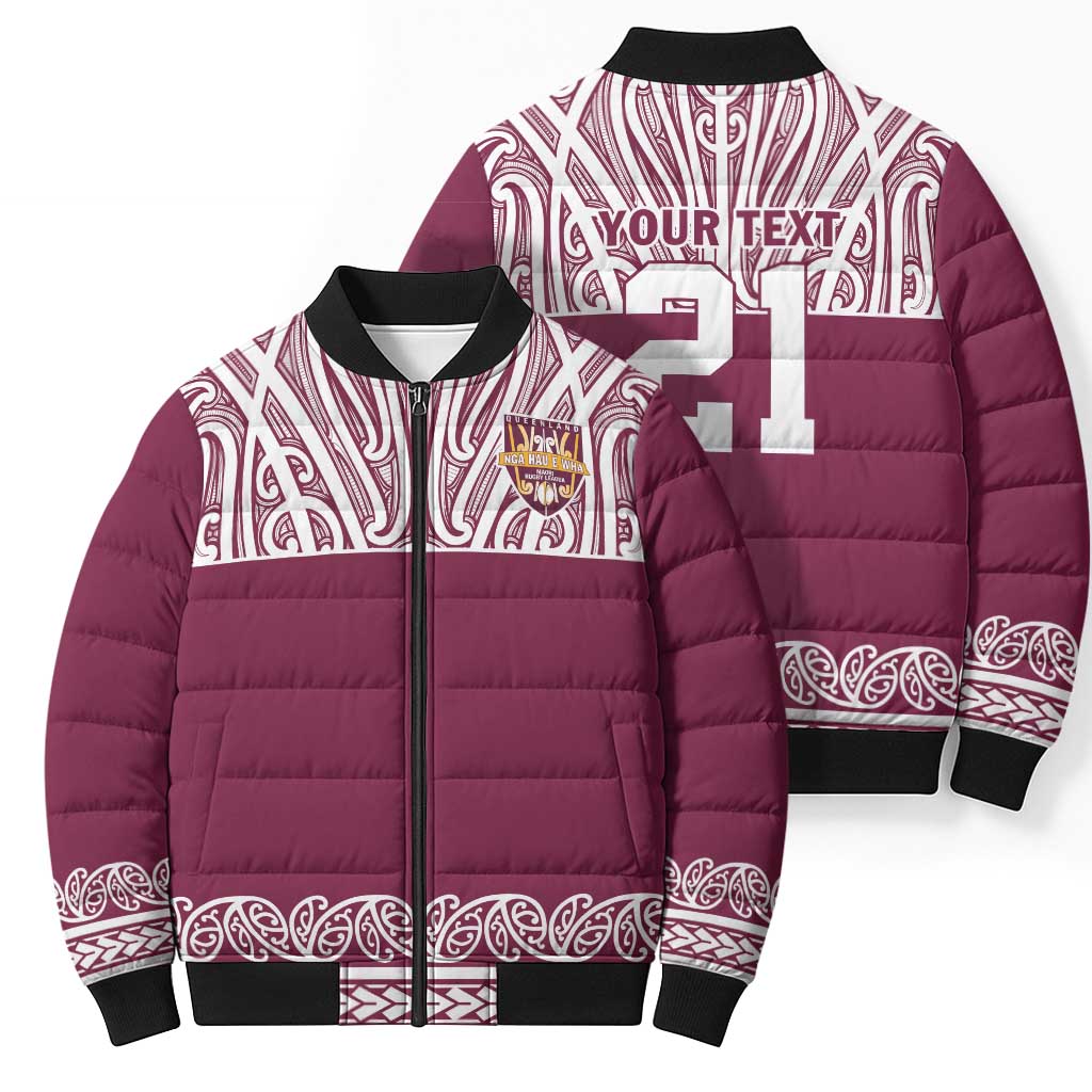 Queensland Maori Nga Hau E Wha Custom Bomber Puffer Jacket Polynesian Maori Tribal Pattern - Polynesian Pride
