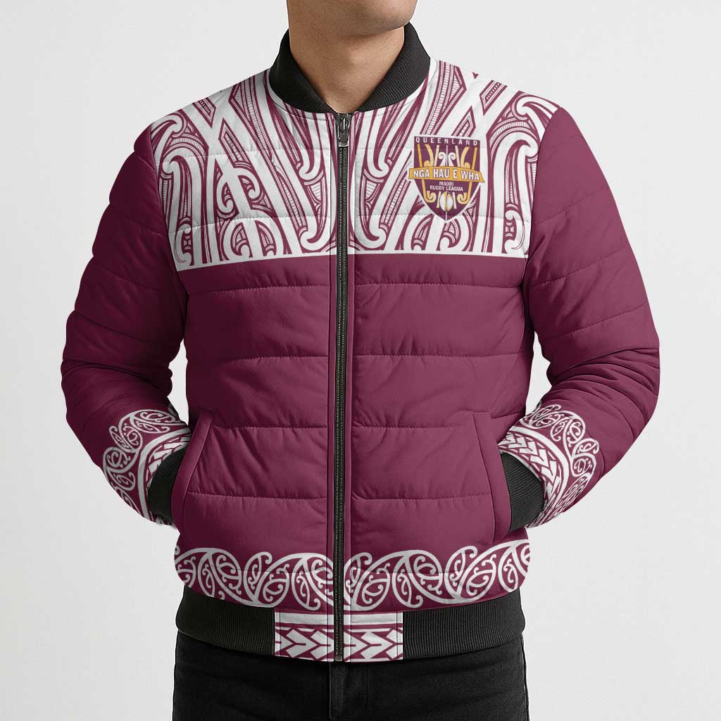 Queensland Maori Nga Hau E Wha Custom Bomber Puffer Jacket Polynesian Maori Tribal Pattern - Polynesian Pride