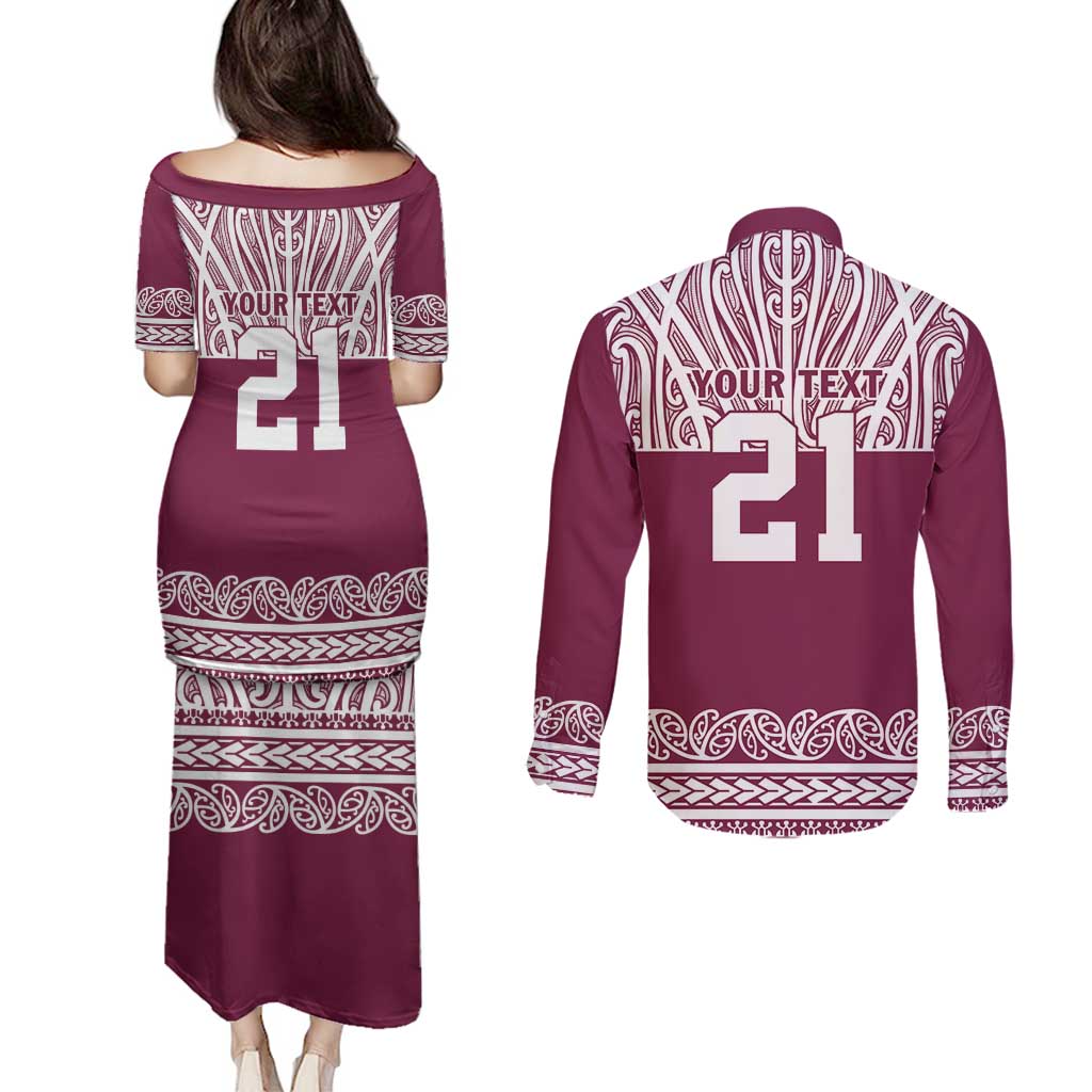 Queensland Maori Nga Hau E Wha Custom Couples Matching Puletasi and Long Sleeve Button Shirt Polynesian Maori Tribal Pattern