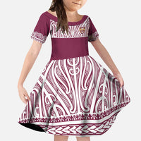 Queensland Maori Nga Hau E Wha Custom Family Matching Long Sleeve Bodycon Dress and Hawaiian Shirt Polynesian Maori Tribal Pattern LT9 Daughter's Dress Maroon - Polynesian Pride