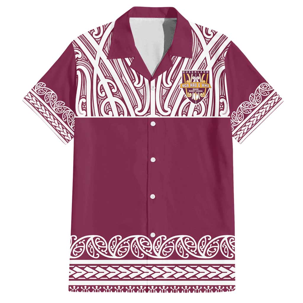 Queensland Maori Nga Hau E Wha Custom Family Matching Long Sleeve Bodycon Dress and Hawaiian Shirt Polynesian Maori Tribal Pattern LT9 Dad's Shirt - Short Sleeve Maroon - Polynesian Pride