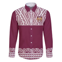 Queensland Maori Nga Hau E Wha Custom Family Matching Long Sleeve Bodycon Dress and Hawaiian Shirt Polynesian Maori Tribal Pattern LT9 Dad's Shirt - Long Sleeve Maroon - Polynesian Pride