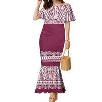 Queensland Maori Nga Hau E Wha Custom Family Matching Mermaid Dress and Hawaiian Shirt Polynesian Maori Tribal Pattern LT9 Mom's Dress Maroon - Polynesian Pride