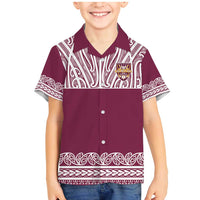 Queensland Maori Nga Hau E Wha Custom Family Matching Mermaid Dress and Hawaiian Shirt Polynesian Maori Tribal Pattern LT9 Son's Shirt Maroon - Polynesian Pride