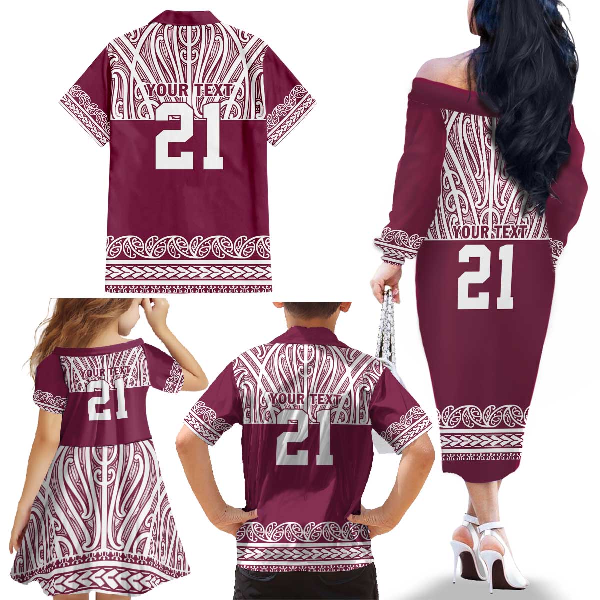 Queensland Maori Nga Hau E Wha Custom Family Matching Off The Shoulder Long Sleeve Dress and Hawaiian Shirt Polynesian Maori Tribal Pattern