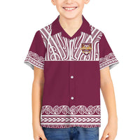 Queensland Maori Nga Hau E Wha Custom Family Matching Short Sleeve Bodycon Dress and Hawaiian Shirt Polynesian Maori Tribal Pattern LT9 Son's Shirt Maroon - Polynesian Pride