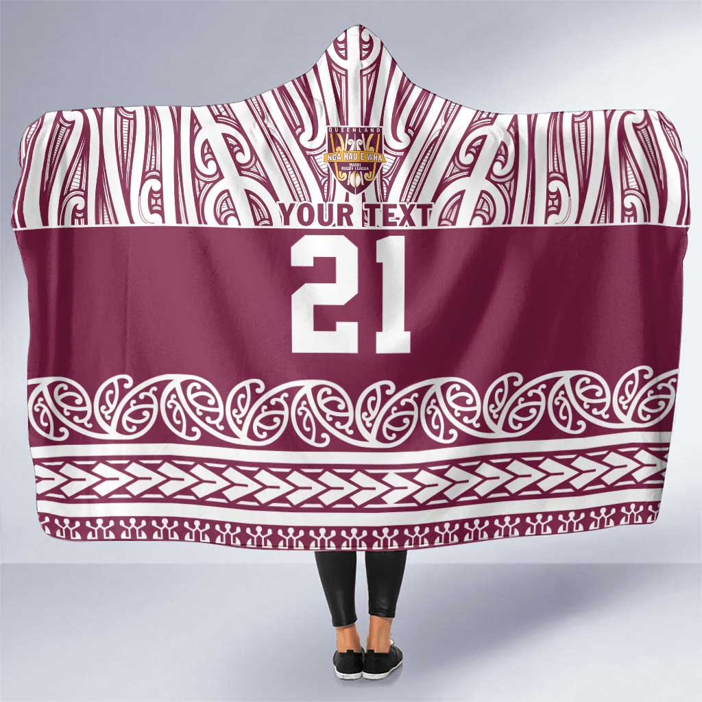 Queensland Maori Nga Hau E Wha Custom Hooded Blanket Polynesian Maori Tribal Pattern LT9 One Size Maroon - Polynesian Pride