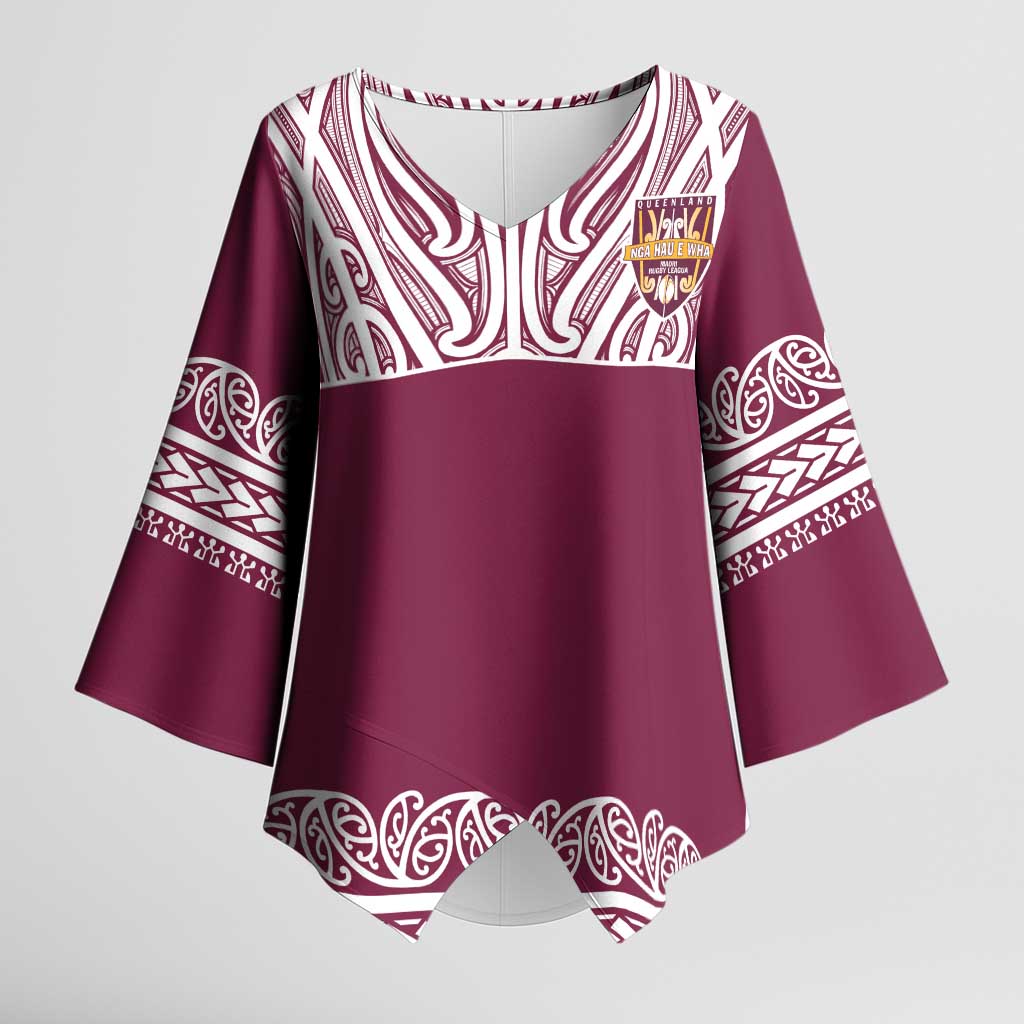 Queensland Maori Nga Hau E Wha Custom Kimono Sleeve Blouse Polynesian Maori Tribal Pattern - Polynesian Pride