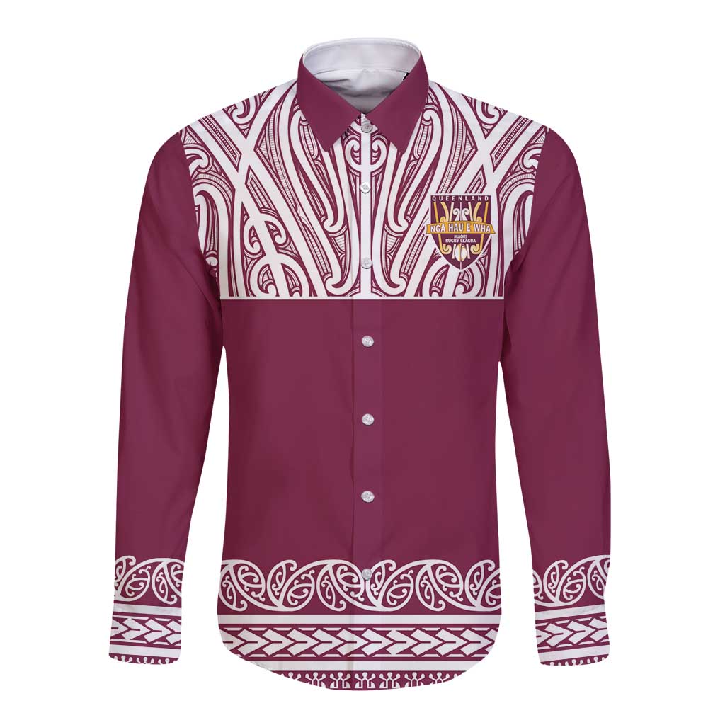 Queensland Maori Nga Hau E Wha Custom Long Sleeve Button Shirt Polynesian Maori Tribal Pattern