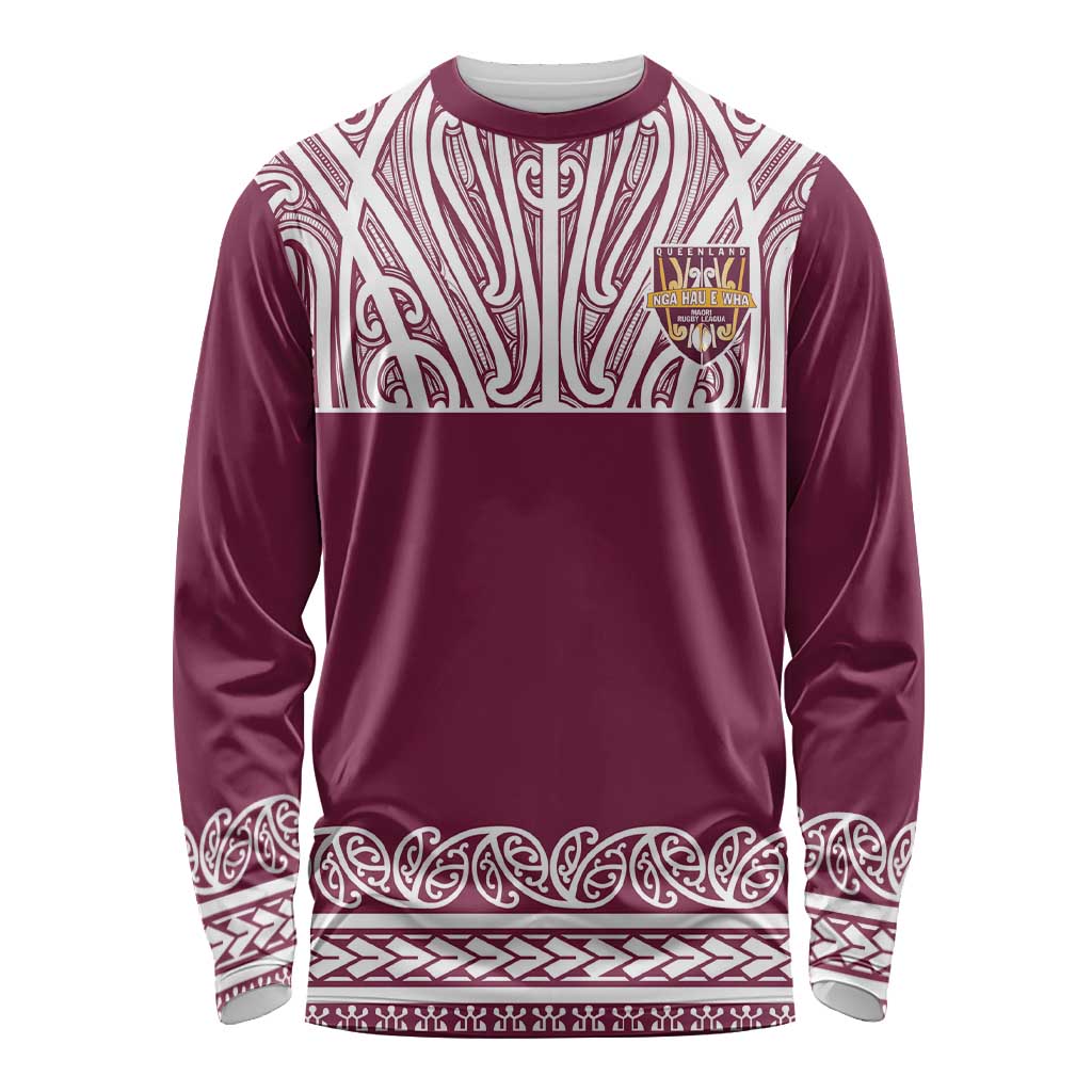 Queensland Maori Nga Hau E Wha Custom Long Sleeve Shirt Polynesian Maori Tribal Pattern