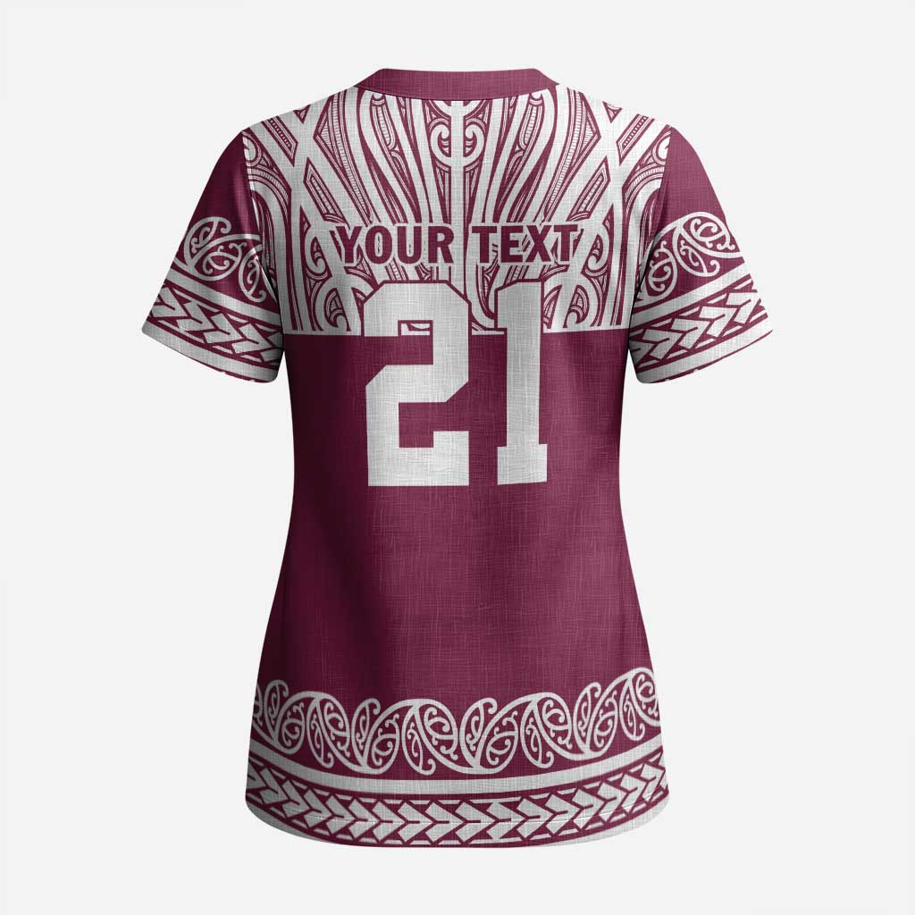 Queensland Maori Nga Hau E Wha Custom Scrub Top Polynesian Maori Tribal Pattern - Polynesian Pride