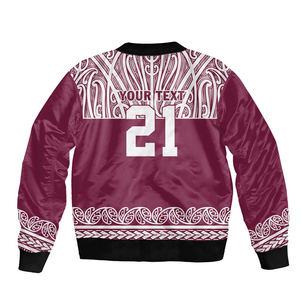 Queensland Maori Nga Hau E Wha Custom Sleeve Zip Bomber Jacket Polynesian Maori Tribal Pattern