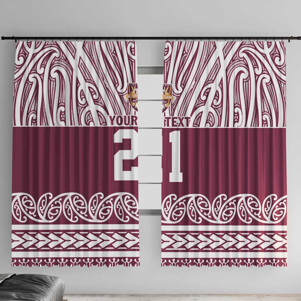 Queensland Maori Nga Hau E Wha Custom Window Curtain Polynesian Maori Tribal Pattern LT9 With Hooks Maroon - Polynesian Pride