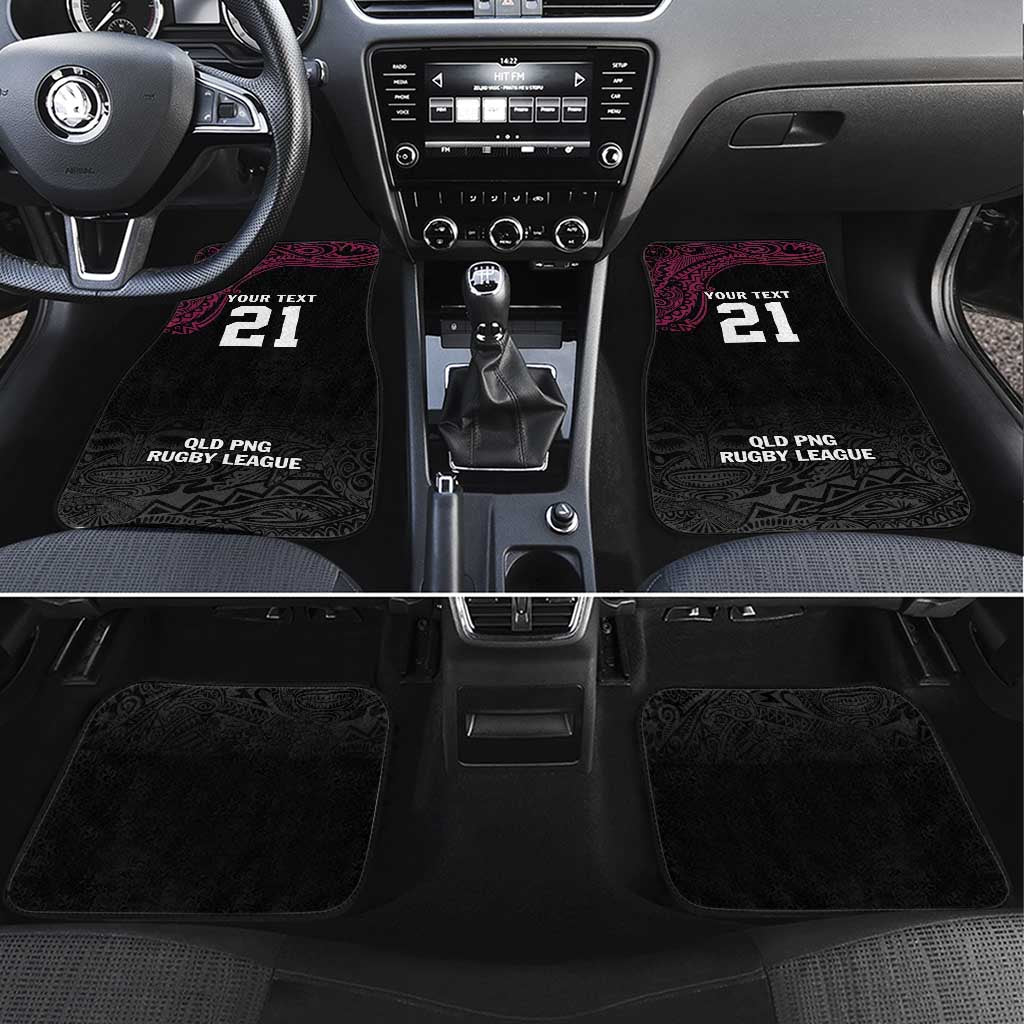 Queensland Papua New Guinea Custom Car Mats All Black Pacific PNG Tribal Style LT9 Set 4pcs Black - Polynesian Pride