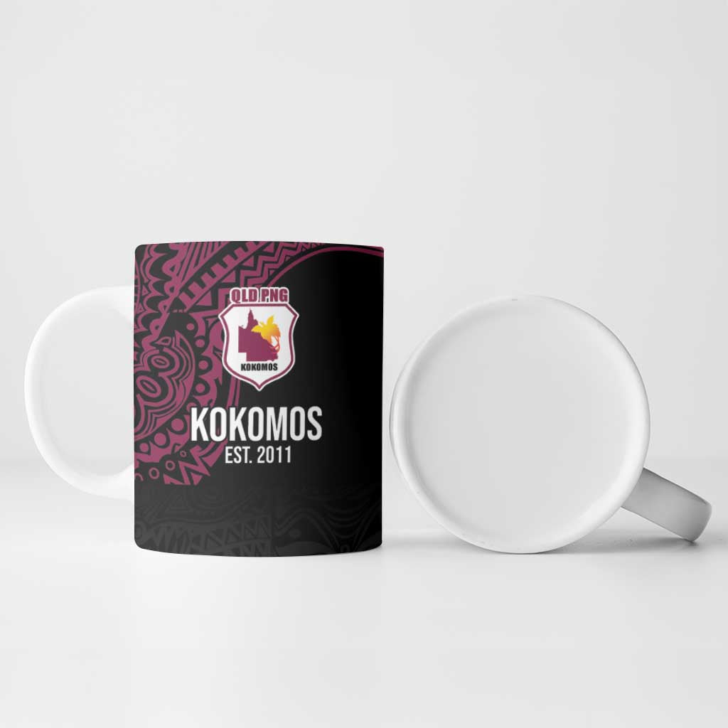 Queensland Papua New Guinea Custom Ceramic Mug All Black Pacific PNG Tribal Style - Polynesian Pride