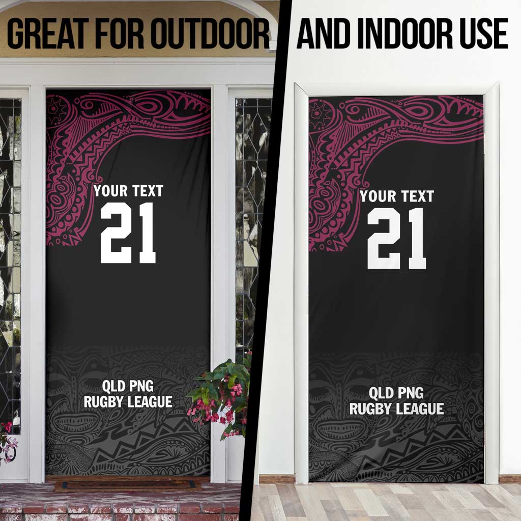 Queensland Papua New Guinea Custom Door Cover All Black Pacific PNG Tribal Style - Polynesian Pride
