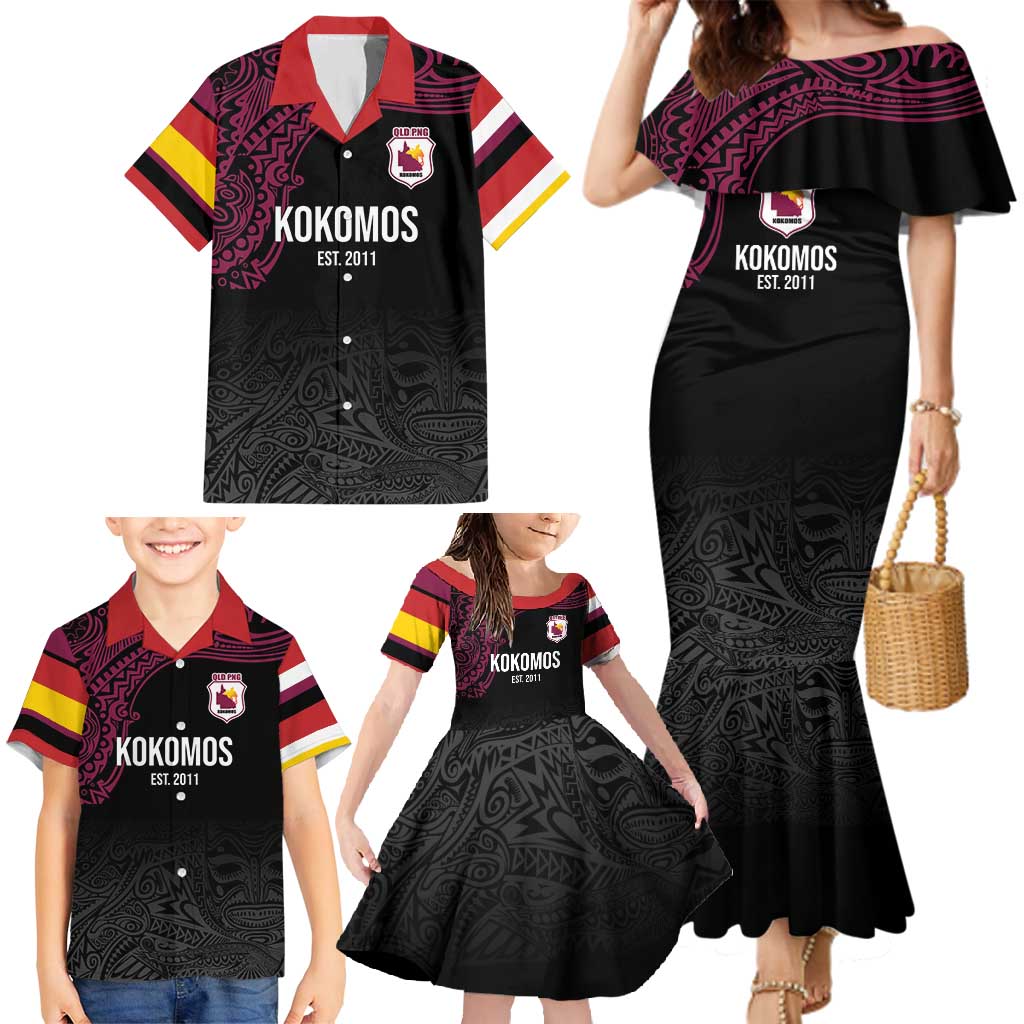Queensland Papua New Guinea Custom Family Matching Mermaid Dress and Hawaiian Shirt All Black Pacific PNG Tribal Style LT9 - Polynesian Pride