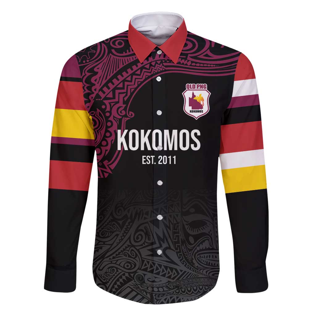Queensland Papua New Guinea Custom Family Matching Off Shoulder Short Dress and Hawaiian Shirt All Black Pacific PNG Tribal Style LT9 Dad's Shirt - Long Sleeve Black - Polynesian Pride