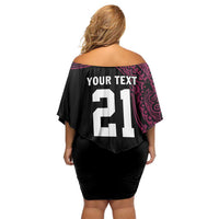 Queensland Papua New Guinea Custom Family Matching Off Shoulder Short Dress and Hawaiian Shirt All Black Pacific PNG Tribal Style LT9 - Polynesian Pride