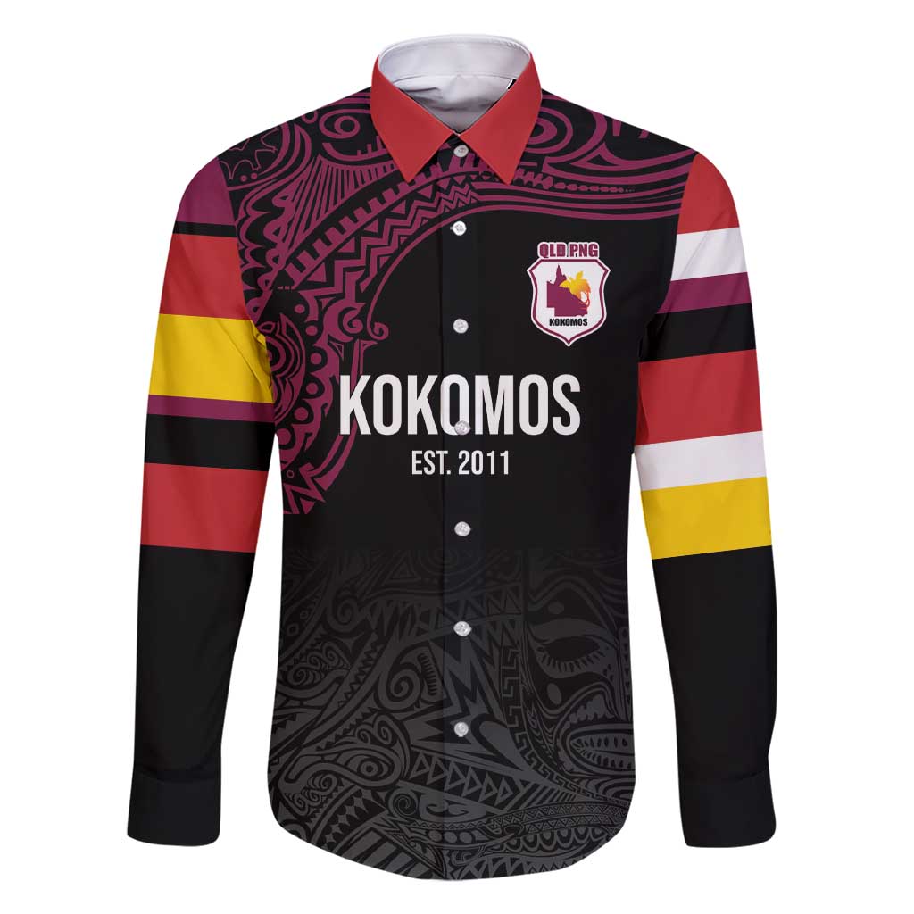 Queensland Papua New Guinea Custom Family Matching Short Sleeve Bodycon Dress and Hawaiian Shirt All Black Pacific PNG Tribal Style LT9 Dad's Shirt - Long Sleeve Black - Polynesian Pride