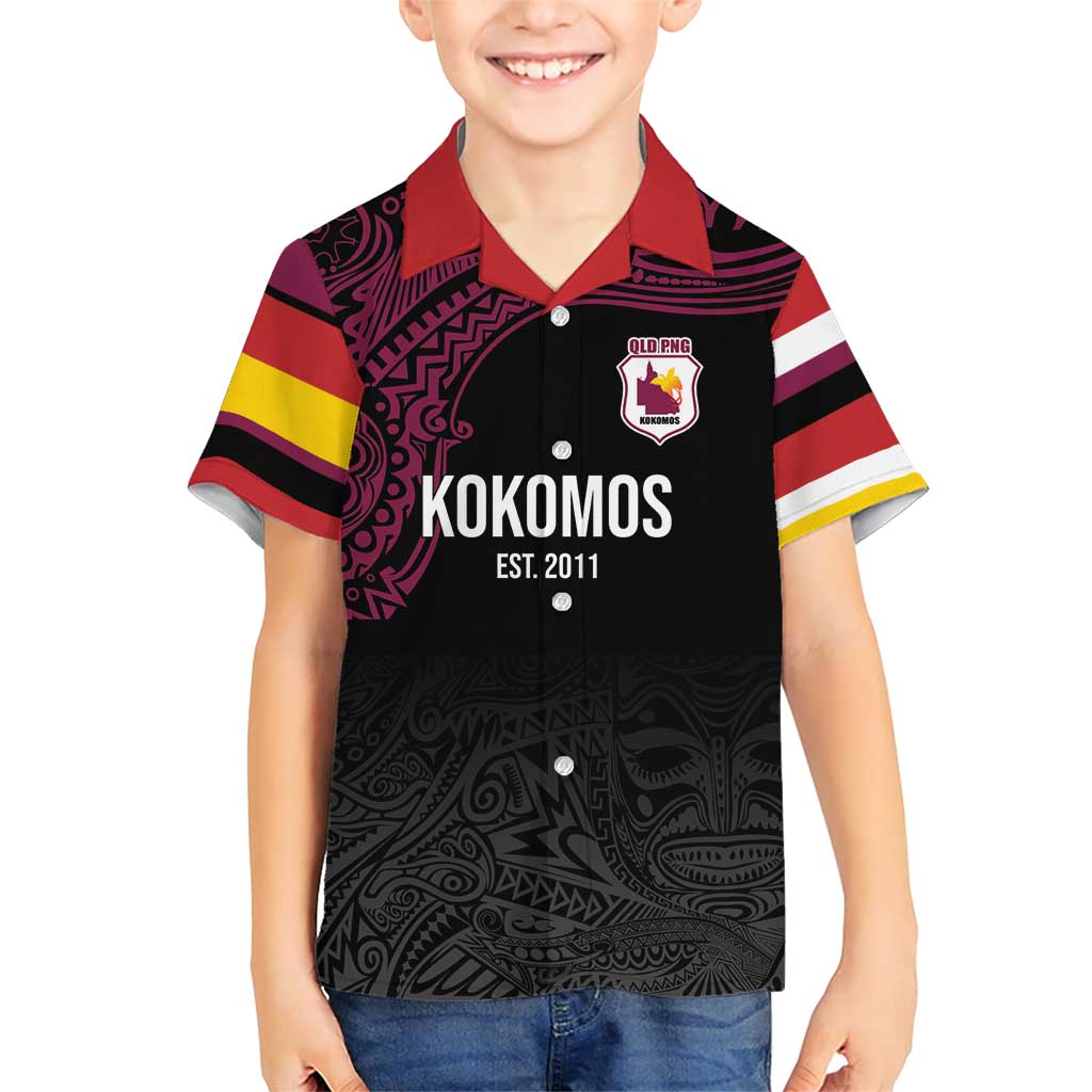 Queensland Papua New Guinea Custom Family Matching Short Sleeve Bodycon Dress and Hawaiian Shirt All Black Pacific PNG Tribal Style LT9 Son's Shirt Black - Polynesian Pride