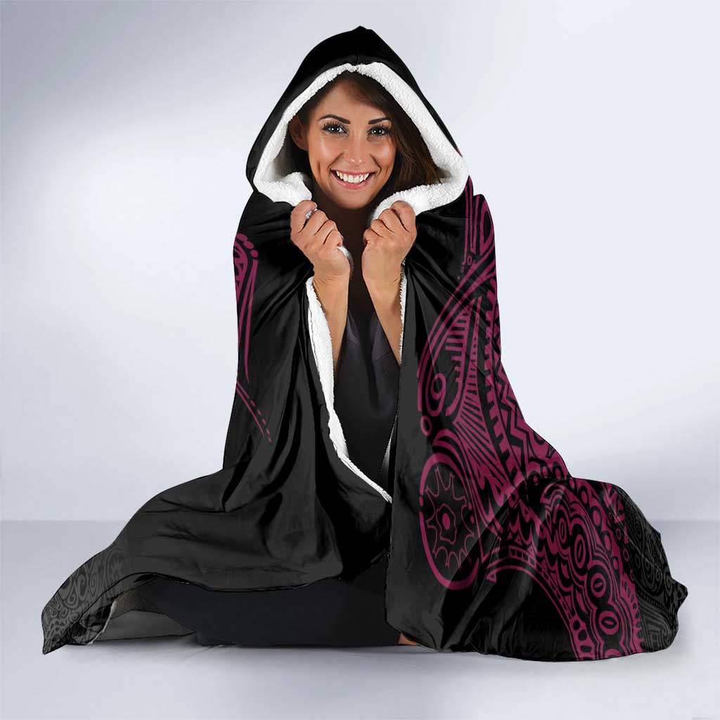 Queensland Papua New Guinea Custom Hooded Blanket All Black Pacific PNG Tribal Style