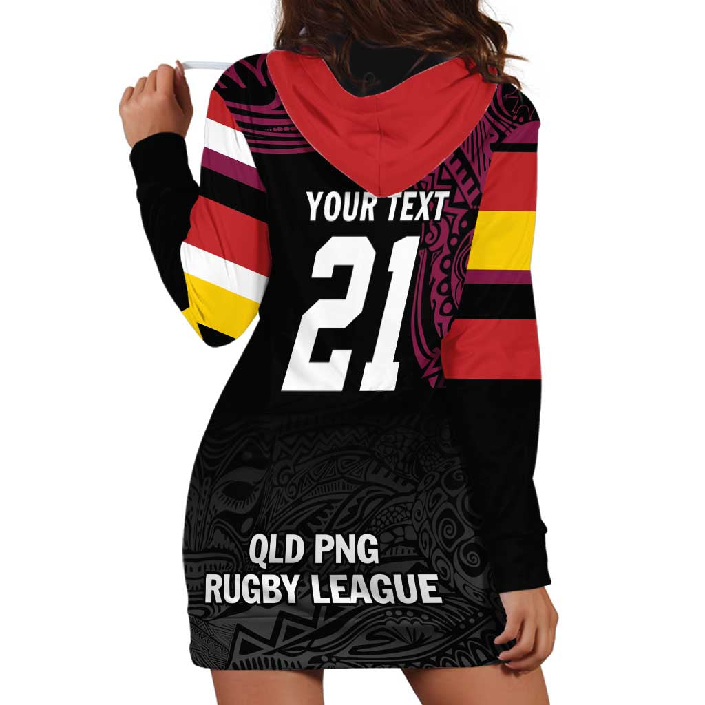 Queensland Papua New Guinea Custom Hoodie Dress All Black Pacific PNG Tribal Style LT9 - Polynesian Pride
