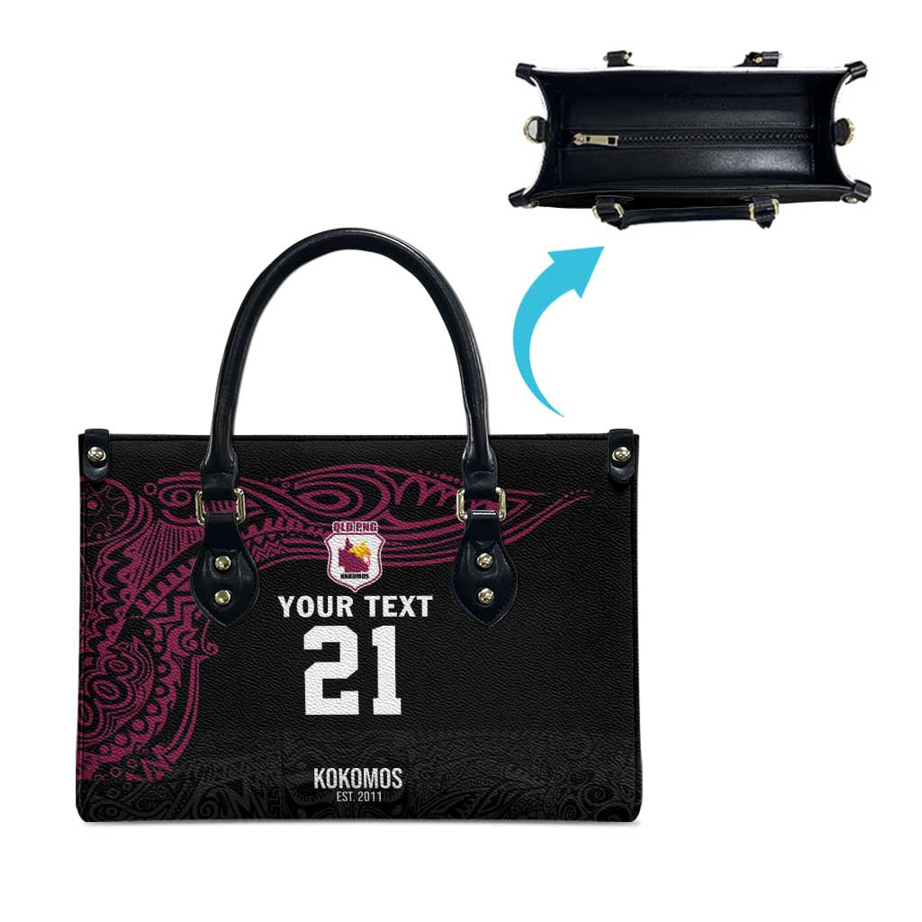 Queensland Papua New Guinea Custom Leather Bag All Black Pacific PNG Tribal Style - Polynesian Pride