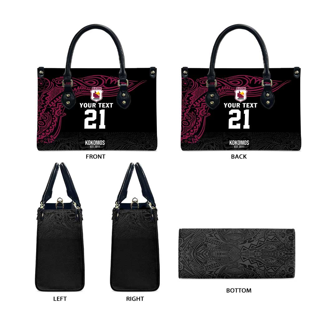 Queensland Papua New Guinea Custom Leather Bag All Black Pacific PNG Tribal Style - Polynesian Pride