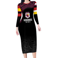 Queensland Papua New Guinea Custom Long Sleeve Bodycon Dress All Black Pacific PNG Tribal Style LT9 Long Dress Black - Polynesian Pride
