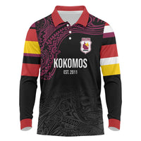 Queensland Papua New Guinea Custom Long Sleeve Polo Shirt All Black Pacific PNG Tribal Style