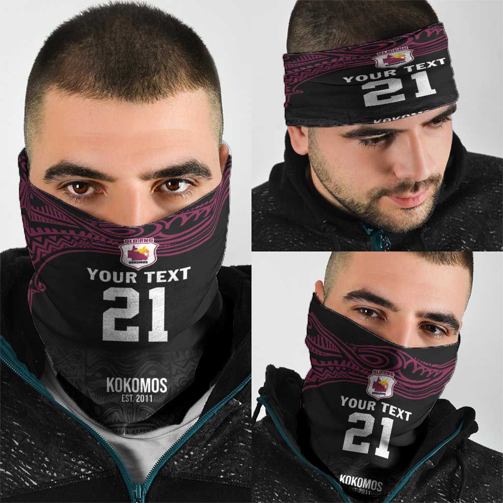 Queensland Papua New Guinea Custom Neck Gaiter All Black Pacific PNG Tribal Style - Polynesian Pride
