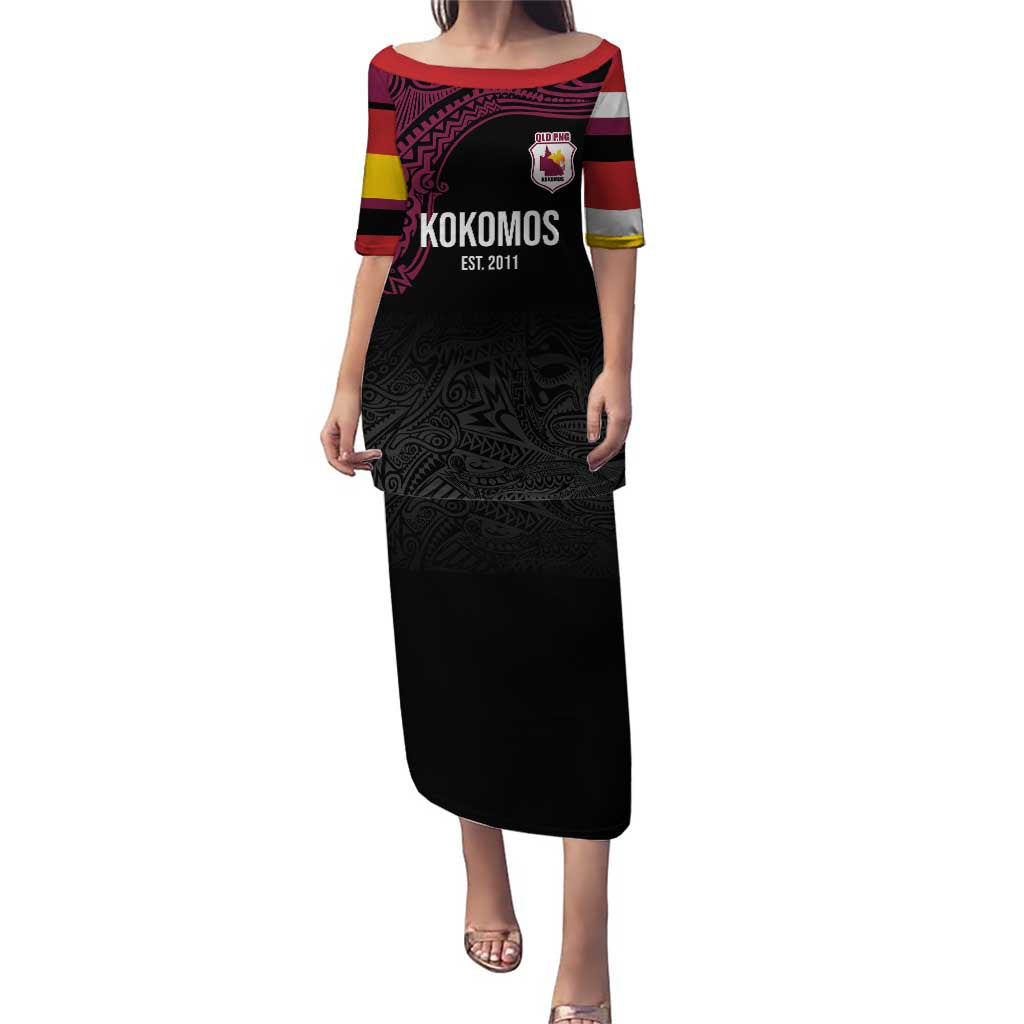 Queensland Papua New Guinea Custom Puletasi All Black Pacific PNG Tribal Style