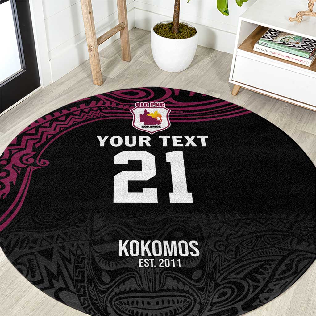 Queensland Papua New Guinea Custom Round Carpet All Black Pacific PNG Tribal Style LT9 Black - Polynesian Pride