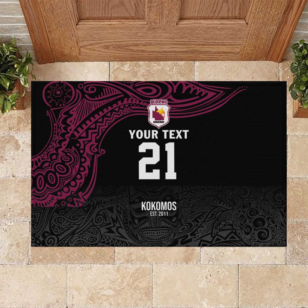 Queensland Papua New Guinea Custom Rubber Doormat All Black Pacific PNG Tribal Style