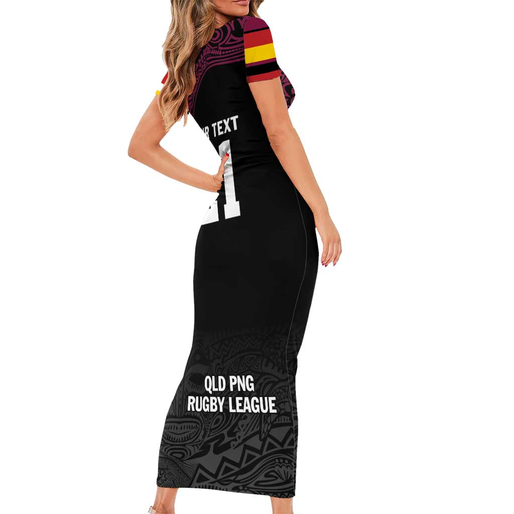 Queensland Papua New Guinea Custom Short Sleeve Bodycon Dress All Black Pacific PNG Tribal Style LT9 - Polynesian Pride