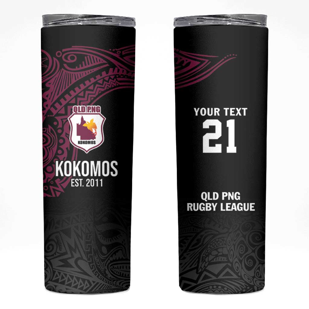 Queensland Papua New Guinea Custom Skinny Tumbler All Black Pacific PNG Tribal Style LT9 Black - Polynesian Pride