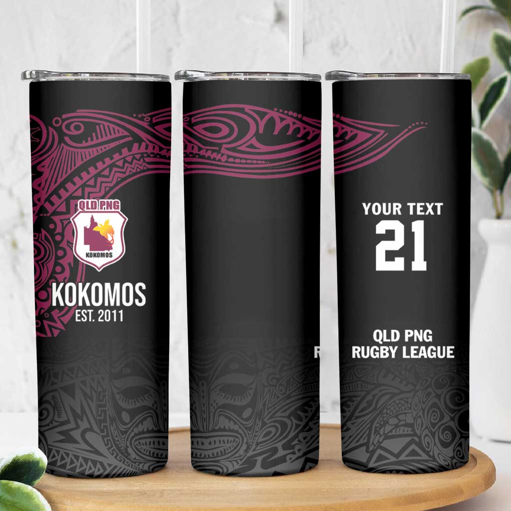 Queensland Papua New Guinea Custom Skinny Tumbler All Black Pacific PNG Tribal Style LT9 - Polynesian Pride