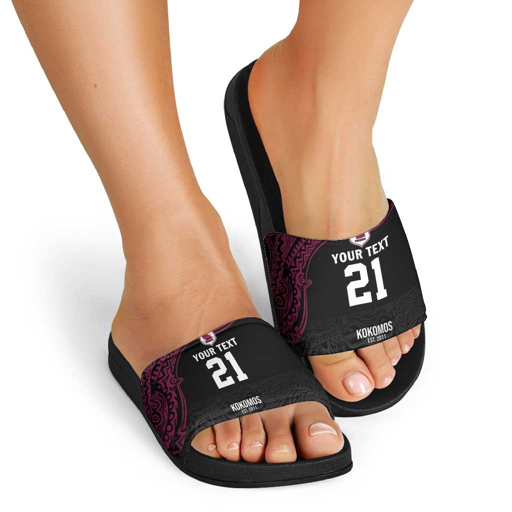 Queensland Papua New Guinea Custom Slide Sandals All Black Pacific PNG Tribal Style - Polynesian Pride