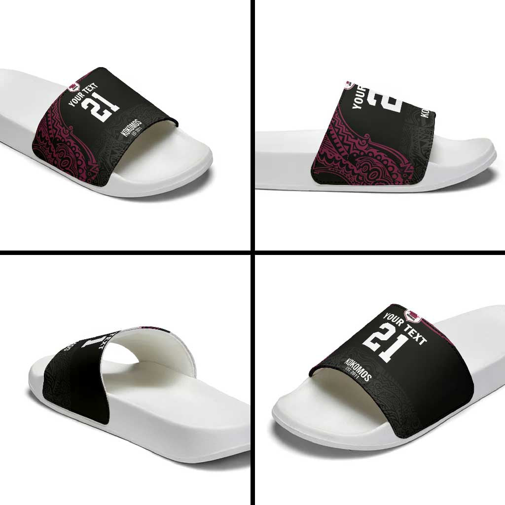 Queensland Papua New Guinea Custom Slide Sandals All Black Pacific PNG Tribal Style - Polynesian Pride
