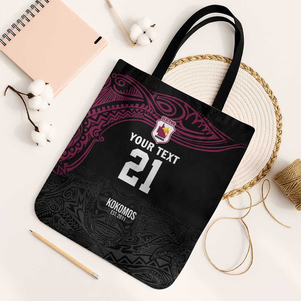 Queensland Papua New Guinea Custom Tote Bag All Black Pacific PNG Tribal Style - Polynesian Pride