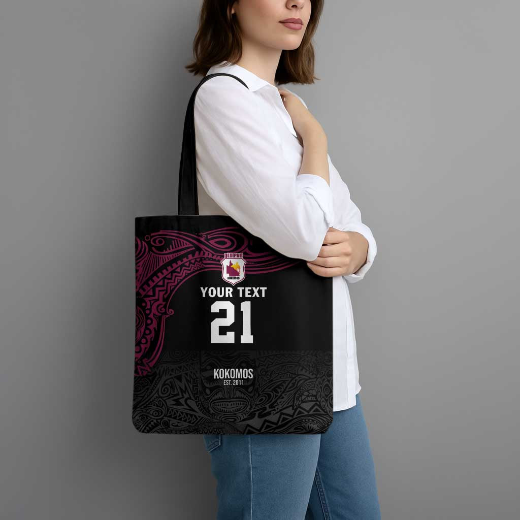 Queensland Papua New Guinea Custom Tote Bag All Black Pacific PNG Tribal Style - Polynesian Pride